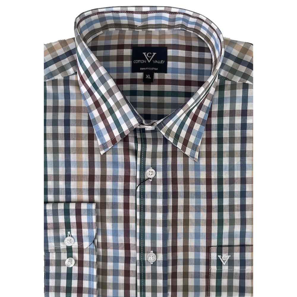 COTTON VALLEY LONG SLEEVE CASUAL CHECK SHIRT OLIVE MULTI