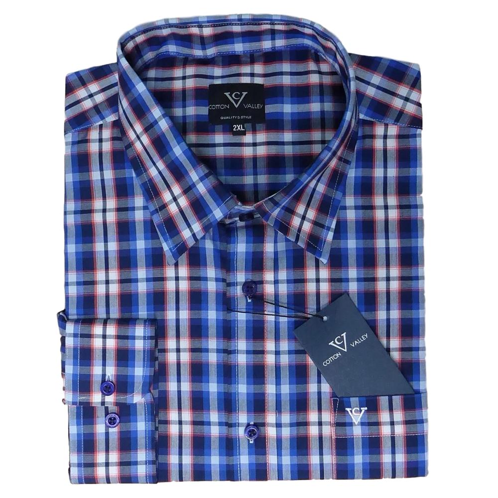 COTTON VALLEY LONG SLEEVE CASUAL CHECK SHIRT NAVY/MULTI