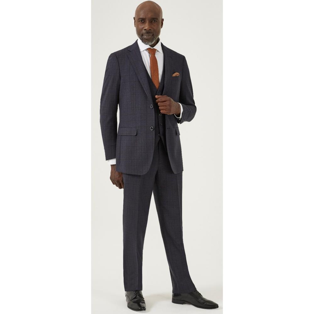SKOPES CURRY TAILORED CHECK SUIT JACKET NAVY RUST | Georges Big Mans