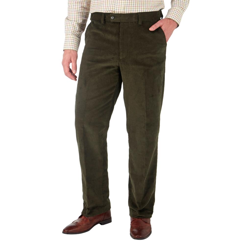 SKOPES ROWLAND CORDUROY TROUSERS WITH ACTIVE WAIST OLIVE | Georges Big Mans