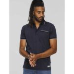 D555 DARWIN ALL OVER PRINTED POLO SHIRT WITH JACQUARD COLLAR AND RIBBED CUFFS NAVY